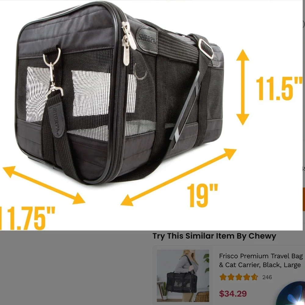 Pre Loved Sherpa Original Airline Approved Small Dog and Cat Carrier.